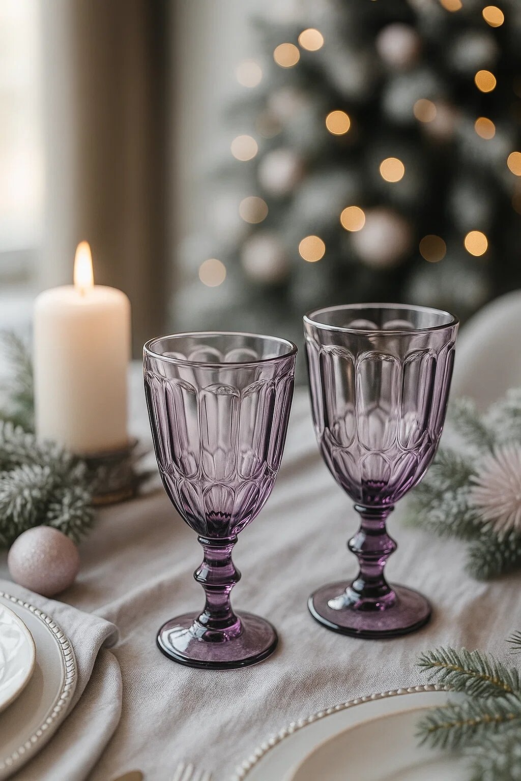 Бокалы для вина, подарочный набор сиреневые 250 мл 2 шт. Стекло, для вина, воды, коктейлей.