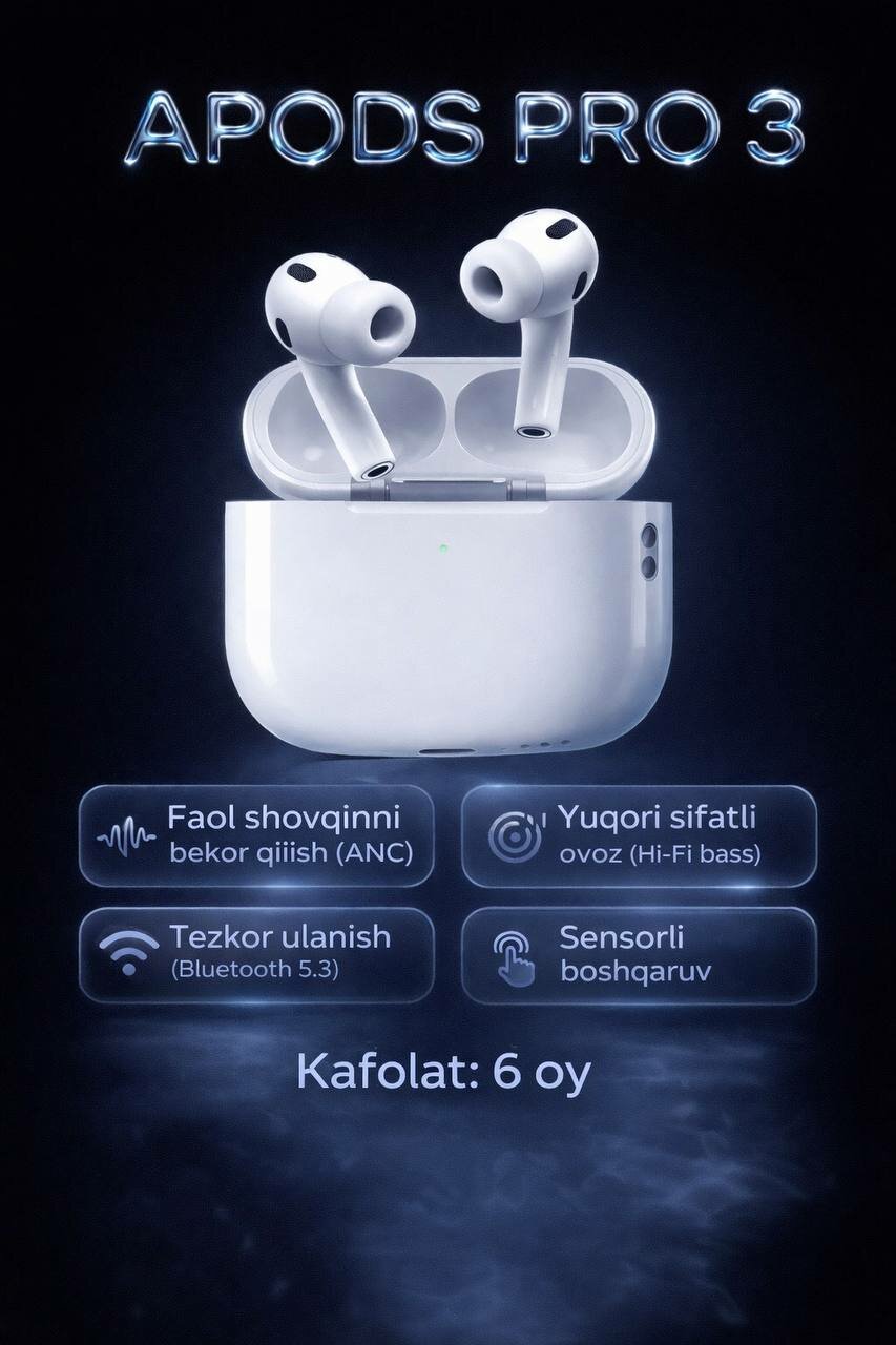 Наушники беспроводные AirPods Pro 3, шумоподавление, Bluetooth 5.3, 30 часов работы, люкс кория