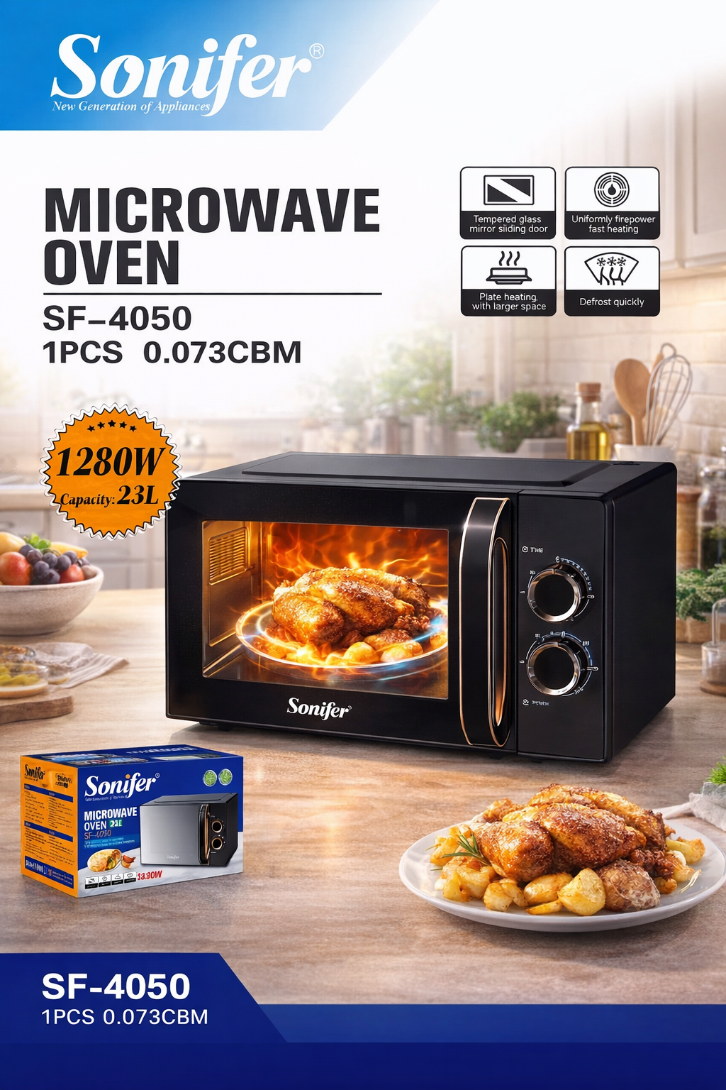 Микроволновая печь Sonifer SF-4050, 23 л, 1280 Вт — удобная и мощная.