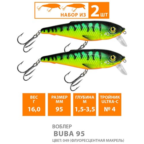 воблер для рыбалки плавающий aqua buba 95mm 16g заглубление от 1 5 до 3 5m цвет 103 Воблер для рыбалки плавающий AQUA Buba 95mm 16g заглубление от 1.5 до 3,5m цвет 049 2шт
