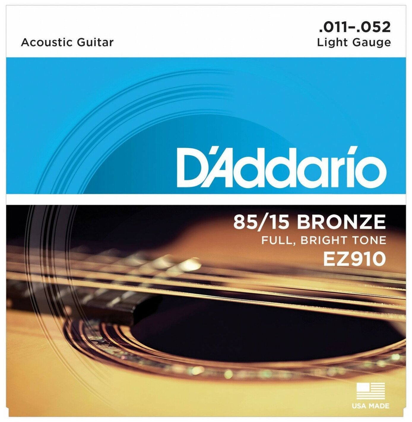 D'Addario EZ910 85/15 American Bronze Acoustic Light, 11-52 струны для акустической гитары