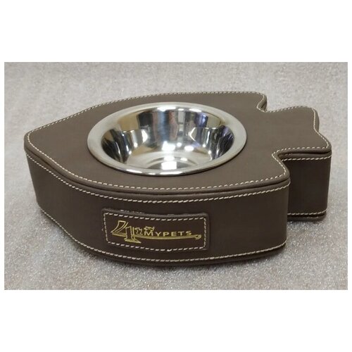 4 My Pets Миска Рыбка коричневая на подставке из кожзама, 0,1л