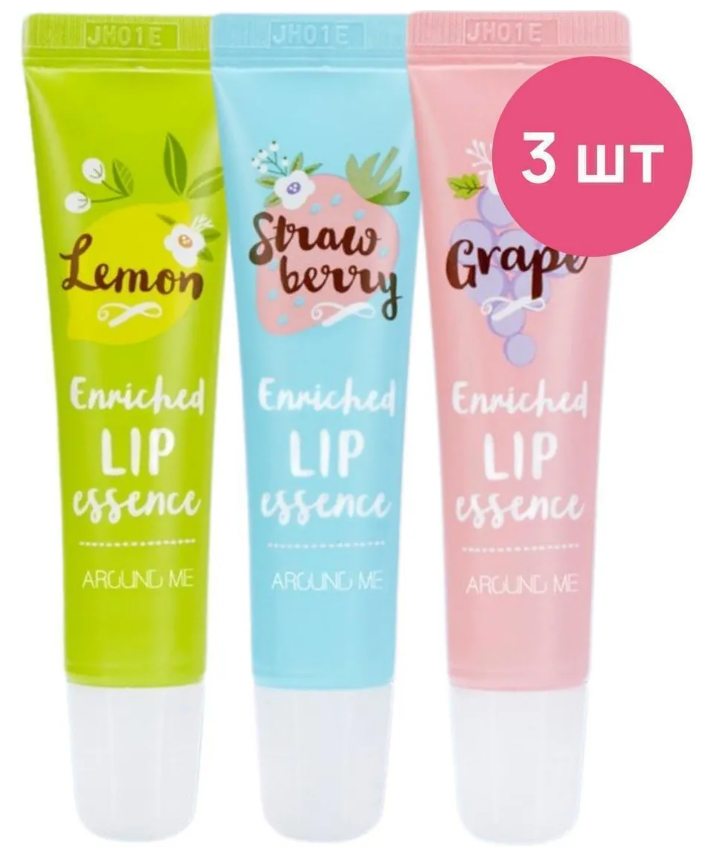 Бальзам для губ Welcos Around Me Enriched Lip Essence Grape+Lemon+Strawberry, 3 шт