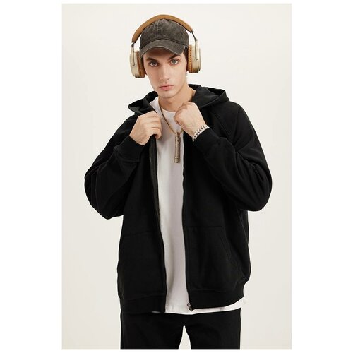 фото Худи на молнии из 100% хлопка оверсайз черное fifty-sixty shop