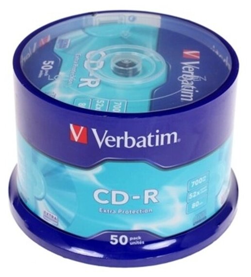 Диск Verbatim CD-R 700Mb 52x Cake Box (50шт) Printable (43756)