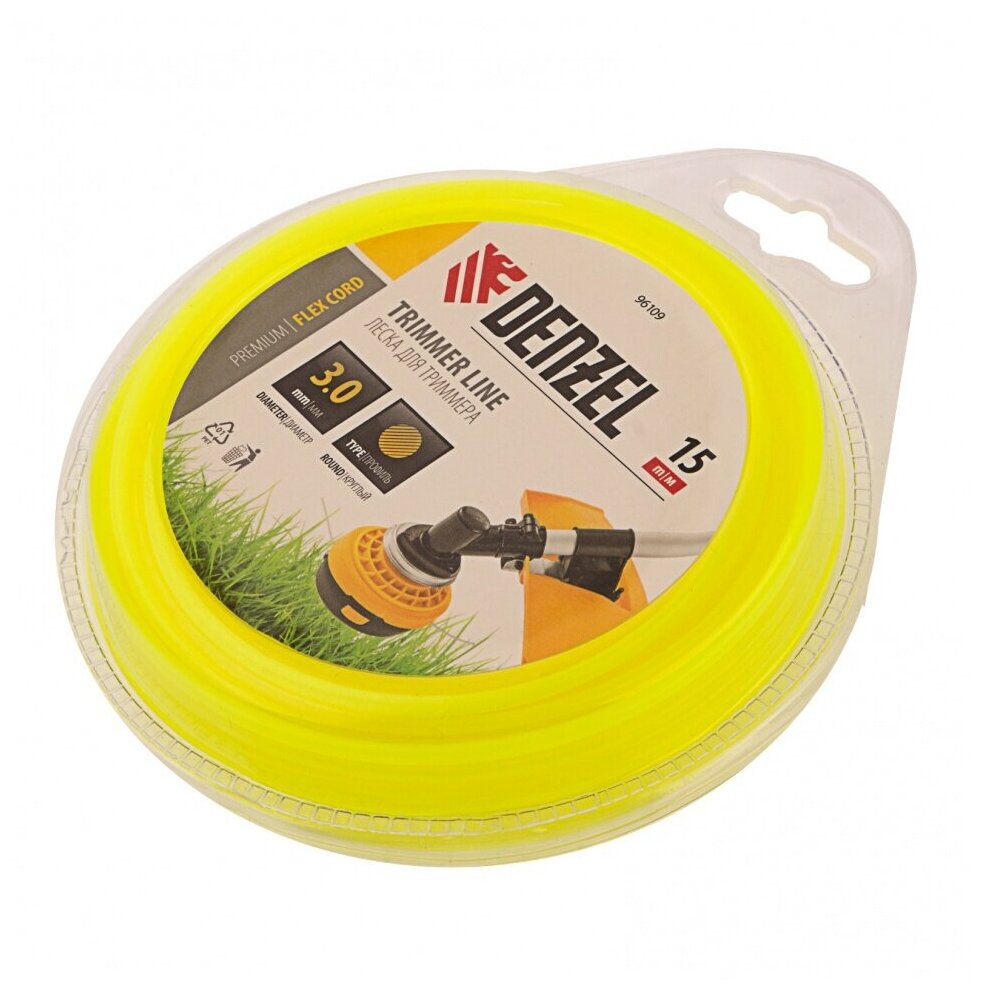 леска для триммера 3,0 (15м) круглая flex cord, denzel 96109 - фото №4