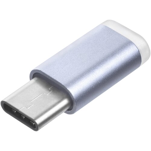 GCR Переходник USB Type C > MicroUSB 2.0, M/F, Серебристый