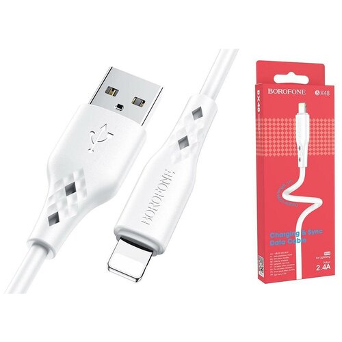 Кабель USB BOROFONE BX48, USB - Lightning, 2.4А, 1 м, белый кабель x13 usb lightning 8 pin 1 метр провод для iphone