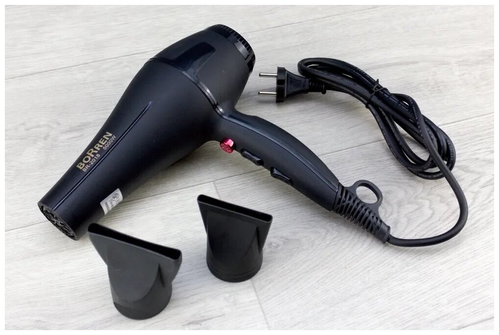 Фен для укладки волос BoRren BR-2018/2 скорости/3 режима нагрева/кнопка холодного воздуха/2 насадки/реальная max мощность 3000 Вт/ионизация - фотография № 7