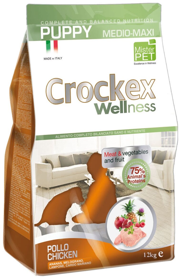 CROCKEX Wellness сухой корм для щенков средних и крупных пород с курицей и рисом - 12 кг