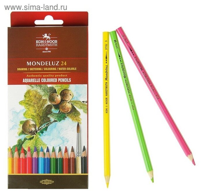 Карандаши цветные Koh-i-noor "Mondeluz" акварельные 24 цвета, заточен, картон. уп, европодвес