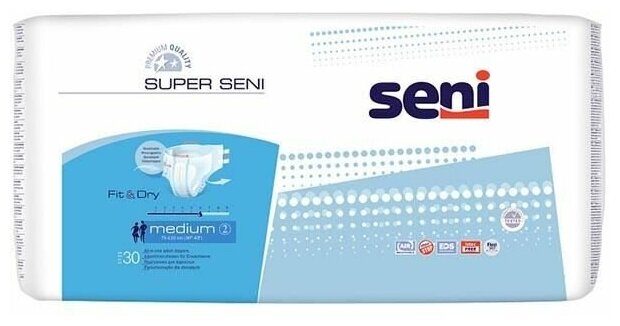 Подгузники Super Seni (Супер Сени) medium р.2 75-110 см. 1700 мл 30 шт.