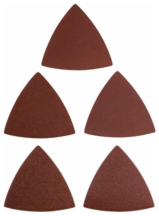 Шлифовальный лист треугольный на тканевой основе (под липучку), зерно Р60, Р80, Р120, Р180, Р240 FIT 37953 (80 мм) набор 5 шт.