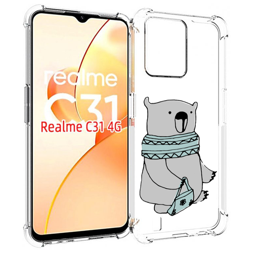 чехол mypads медведь в шапке для oppo realme c31 задняя панель накладка бампер Чехол MyPads Модный медведь для OPPO Realme C31 задняя-панель-накладка-бампер