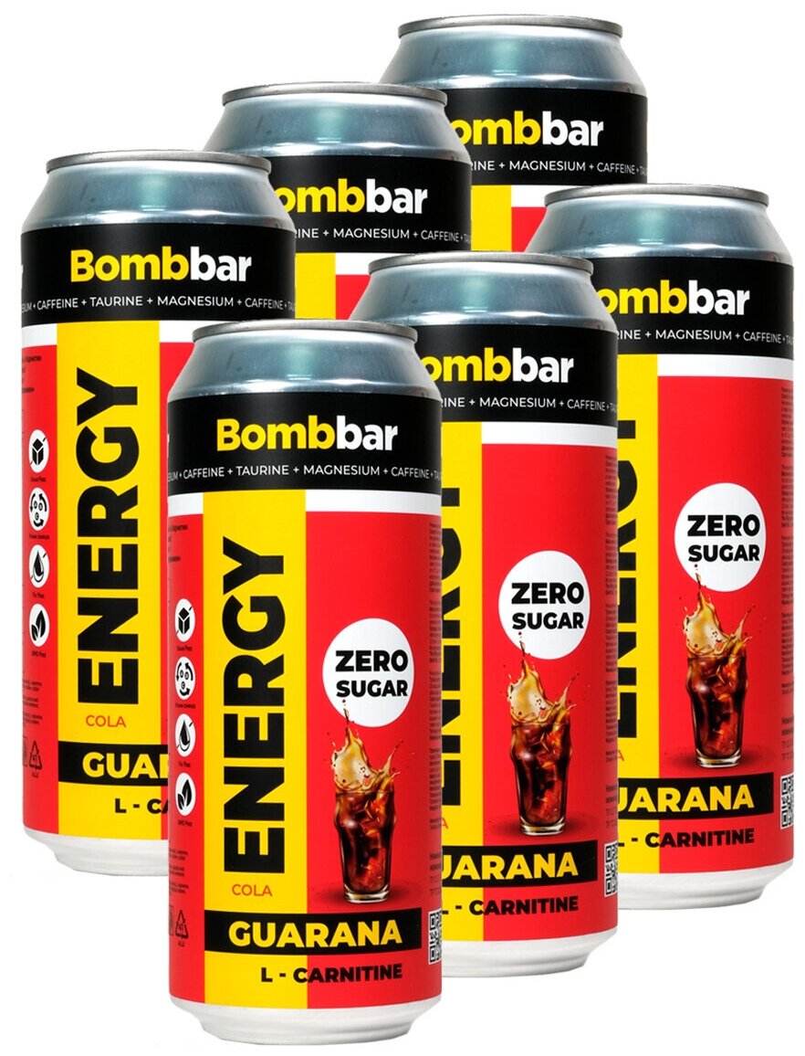 Энергетик, напиток без сахара с Л-карнитином BOMBBAR ENERGY (Кола) 6шт по 500мл / С гуараной энергетический напиток - фотография № 2