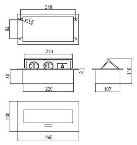 Удлинитель прямоугольный врезной 2 розетки AE-PBU02GS-20 (Schuko) 2xUSB, черный, без провода GTV - фото №2