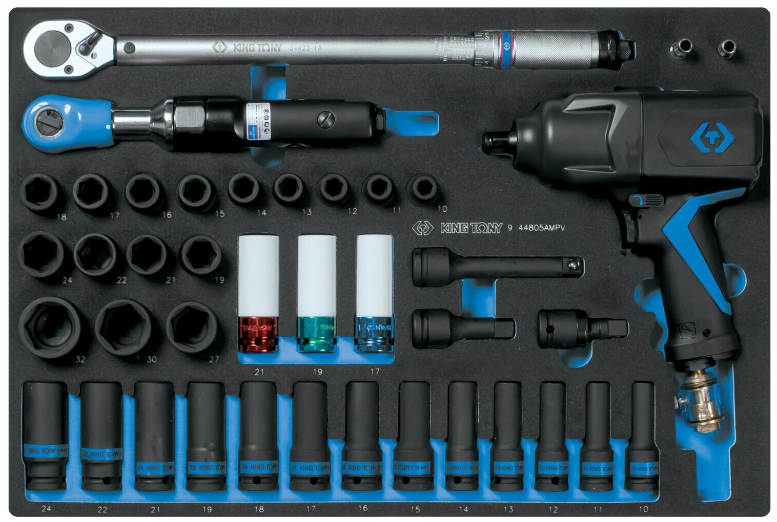 Набор пневмоинструмента 1/2" с принадлежностями, ложемент, 41 предмет KING TONY 9-44805AMPV