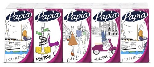 Носовые платочки бумажные Papia 4-слойные (10 пачек по 10 платков) 483024