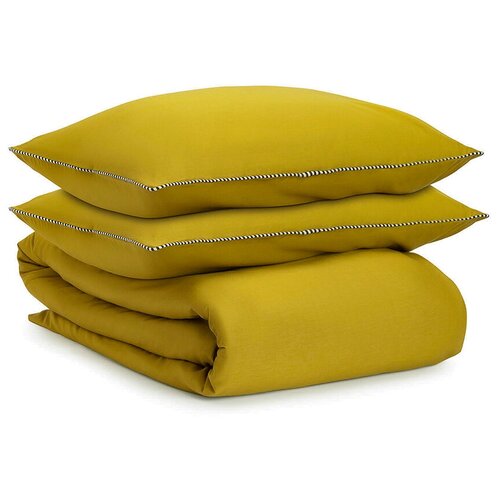 Комплект постельного белья оливкового цвета с контрастным кантом из коллекции Essential, 200х220 см, Tkano, TK22-BLI0009
