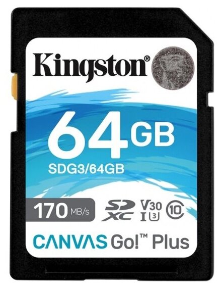 Карта памяти Kingston Canvas Go Plus SDXC UHS-I U3 V30 64Gb (170/70 Mb/s)