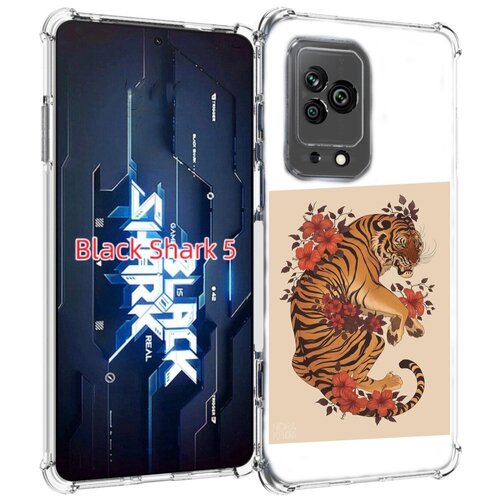 Чехол MyPads злой-тигр-с-цветами для Xiaomi Black Shark 5 задняя-панель-накладка-бампер