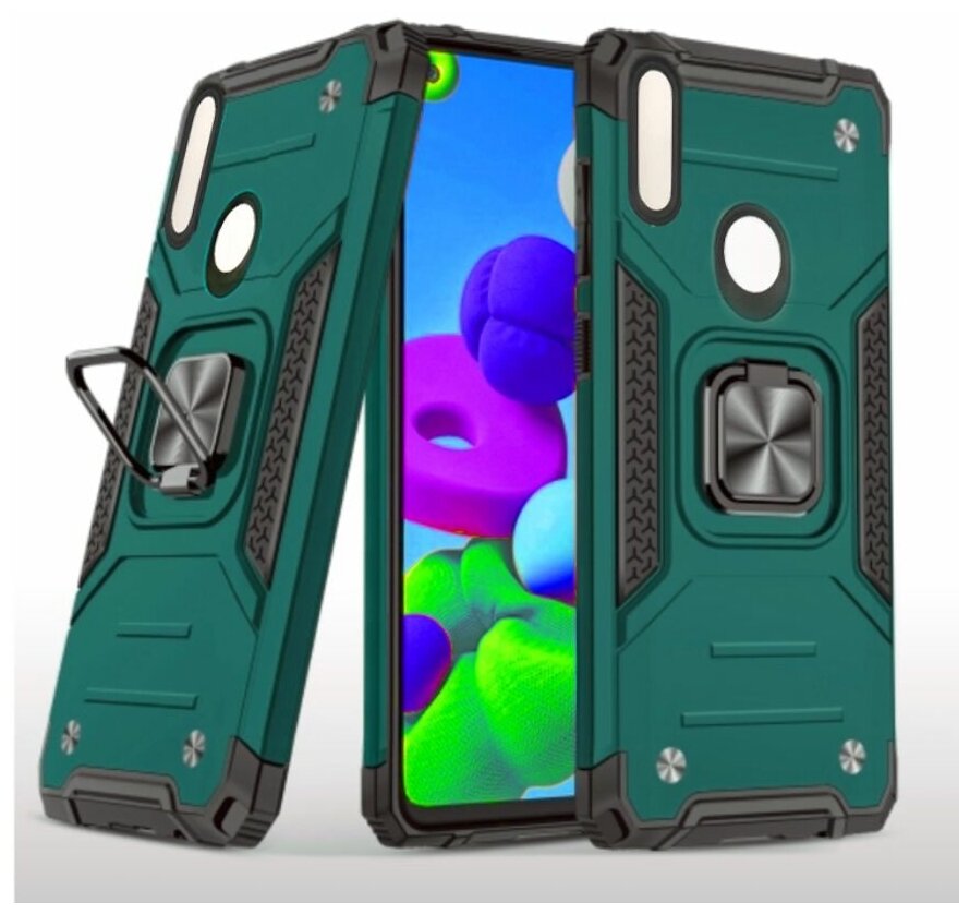 Противоударный чехол для Honor 10 Lite / Huawei P Smart 2019 зеленый с пластиной для магнитного автодержателя