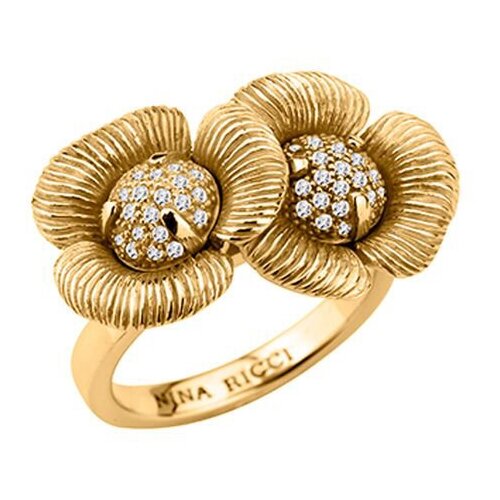 кольцо nina ricci нержавеющая сталь золочение циркон размер 18 5 золотой Кольцо NINA RICCI, циркон, размер 15.9, золотой