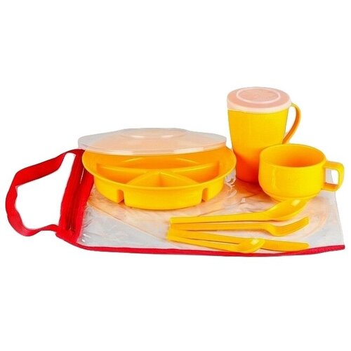 Набор пластиковой, многоразовой посуды SOLARIS на 1 персону «Вахтовый метод» жёлтый