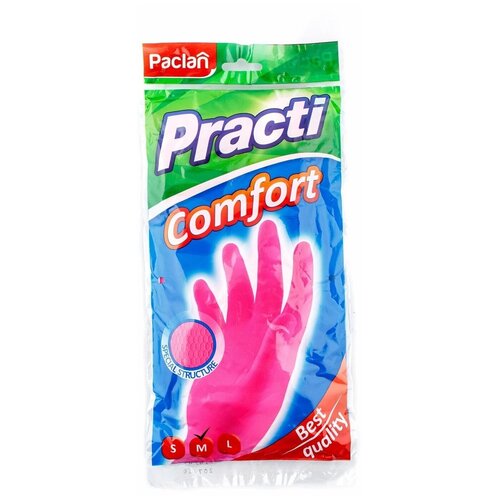 Paclan Practi Comfort Перчатки резиновые размер М, розовые 1 пара