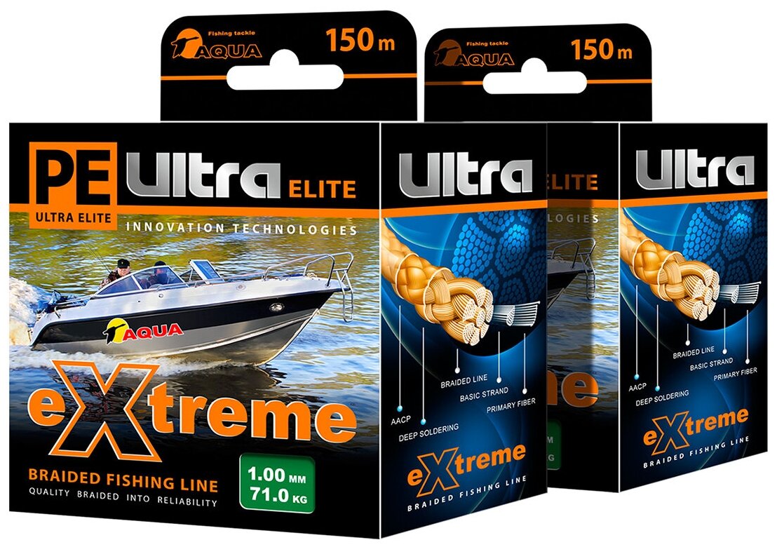 Плетеный шнур для рыбалки PE Ultra Extreme 150m 1.00mm 71kg зеленый 2шт