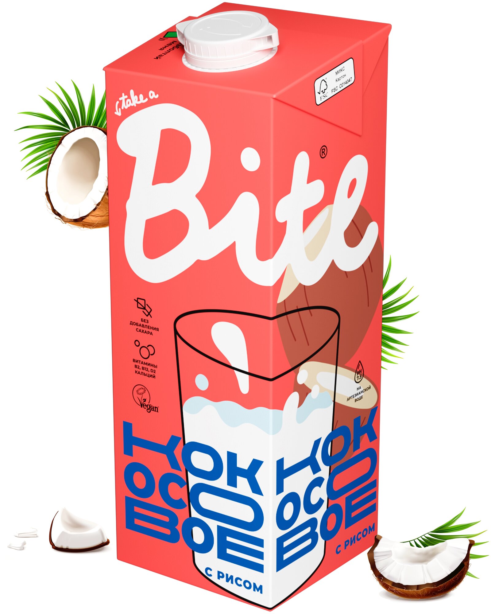 Молоко растительное Bite "Кокосовое с рисом", байт, без сахара, vegan, без лактозы, 6 штук по 1л - фотография № 2