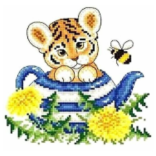 Набор для вышивания Сделано с любовью Тигрёнок в чайнике 18x18 см, Тигры Детские Животные