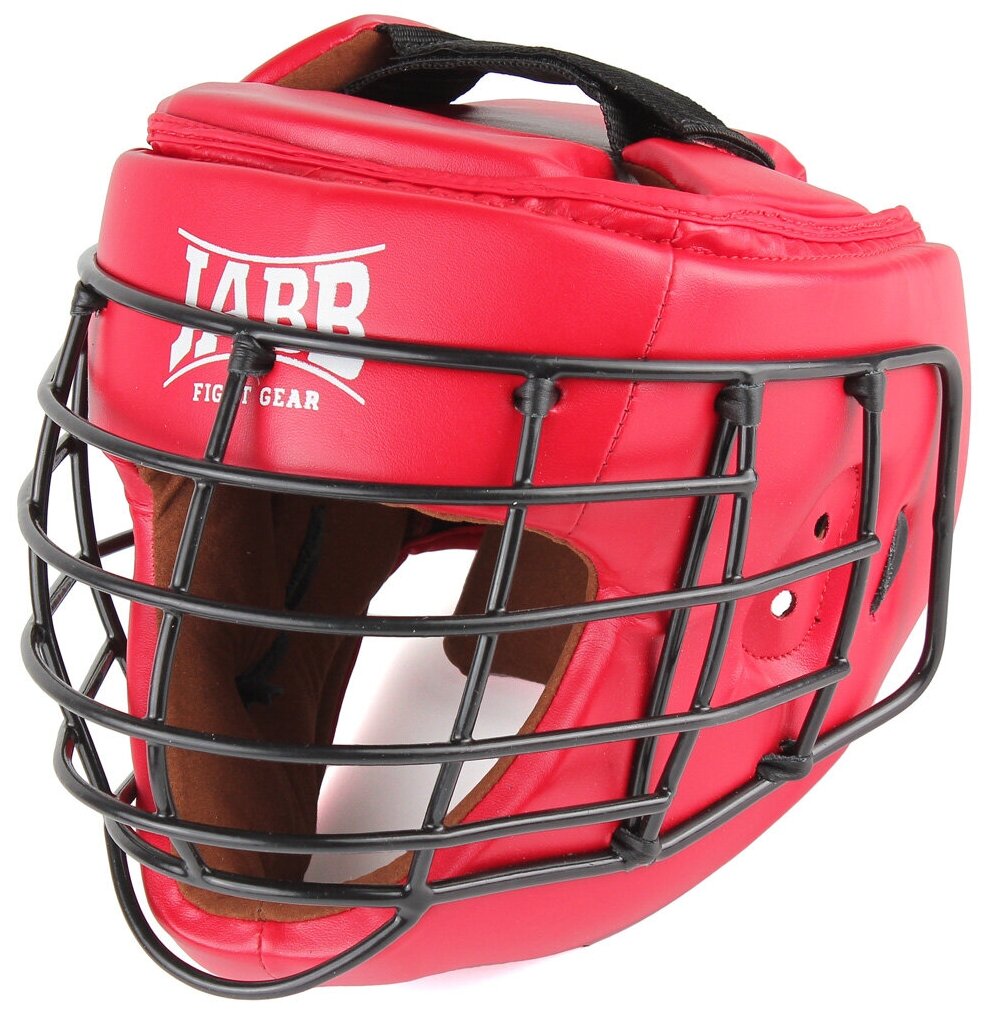 Шлем для рукопашного боя с защитной маской .(иск. кожа) Jabb JE-6012, красный, размер S