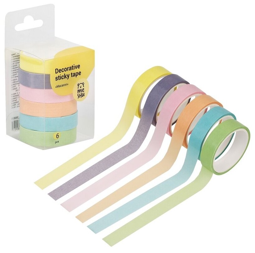 Набор клейких декоративных лент MESHU "Macaron", 6шт - фото №15