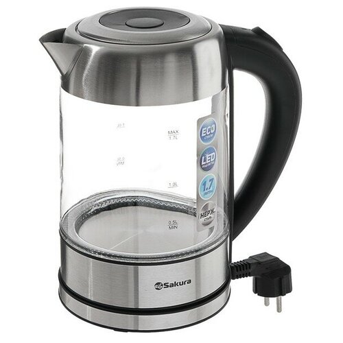 Чайник электрический Sakura SA-2720SBK стекло 17 л 2200 Вт серебристый 446100₽
