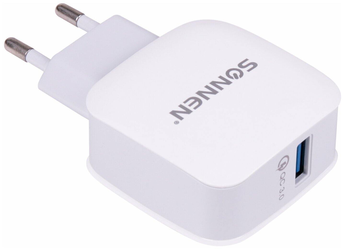 Быстрое зарядное устройство сетевое (220В) SONNEN, порт USB, QC 3.0, выходной ток 3А, белое, 455506