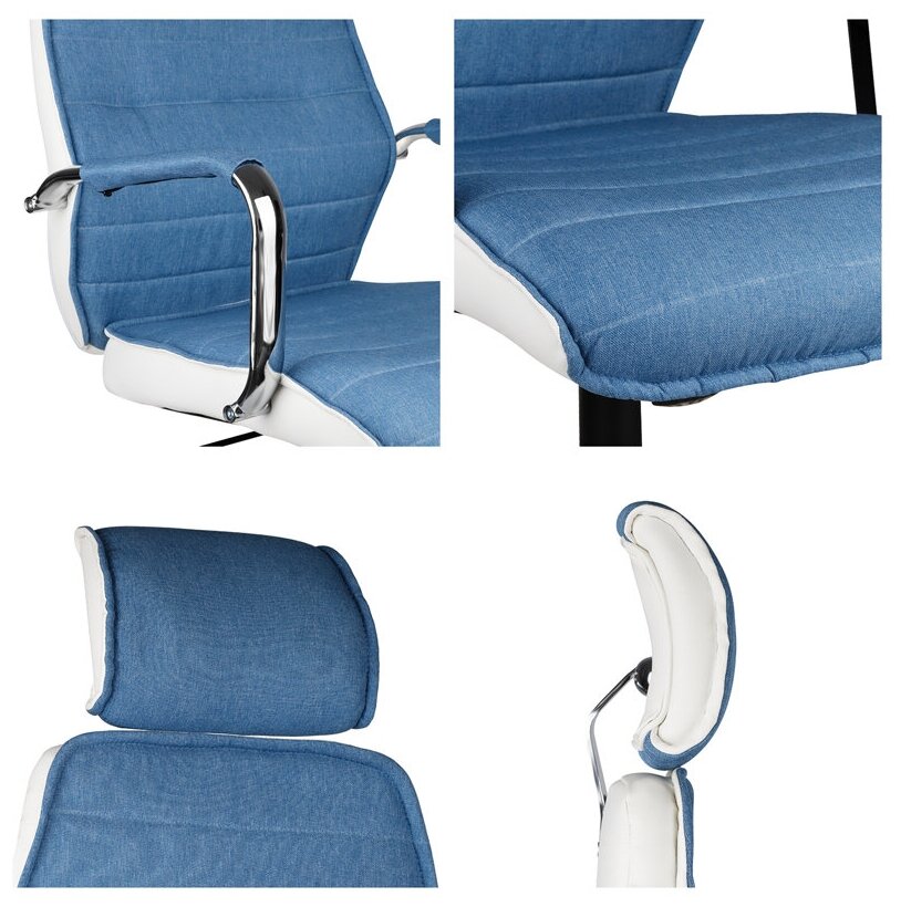 Кресло руководителя HELMI HL-E05 "Event", ткань/экокожа, голубая/белая, хром, механизм качания - фотография № 6