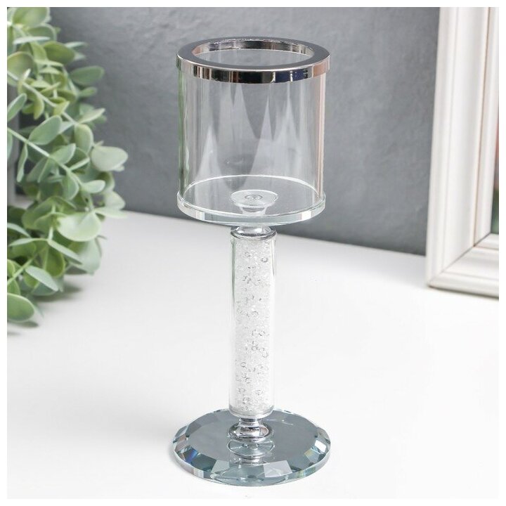 фото Подсвечник стекло на1 свечу "Чаша с кантом" на ножке со стразами d=4,5 см 7х7х18 см 9205904