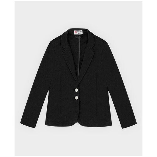 Пиджак укороченный черный из плотного трикотажа Button Blue, размер 152, модель 222BBGS19010800