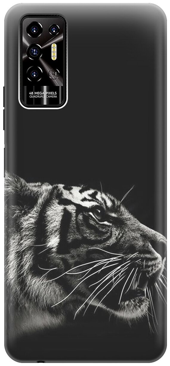 Силиконовый чехол Профиль тигра в темноте на Tecno Pova 2 / Техно Пова 2