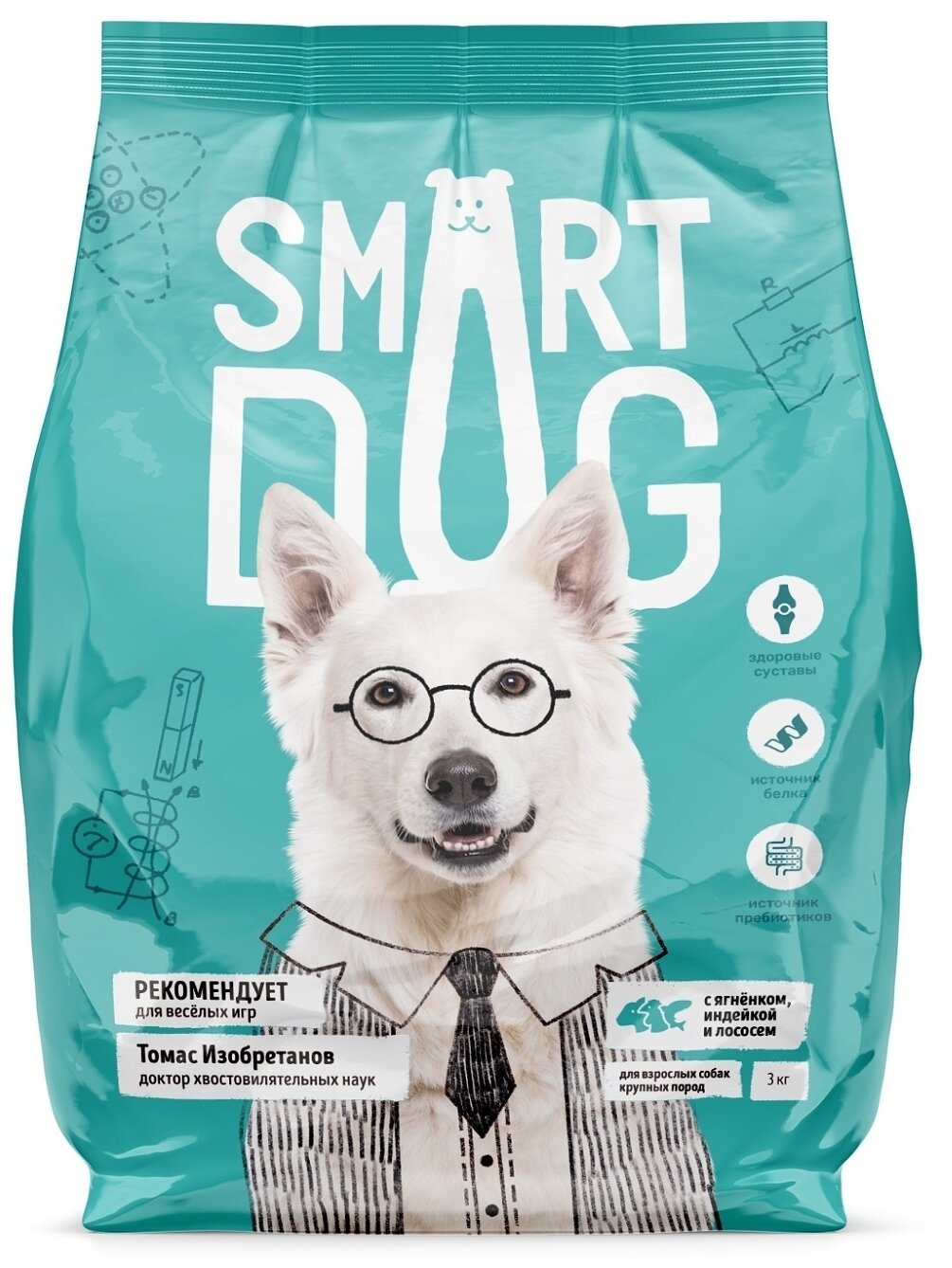 Smart Dog сухой корм Для взрослых собак крупных пород с ягнёнком, лососем, индейкой 3 кг