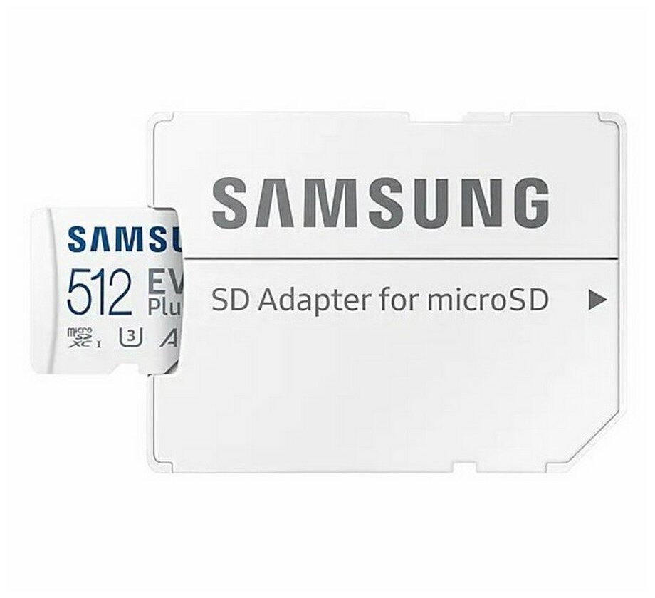 Карта памяти Samsung microSDXC 512 ГБ Class 10, V30, A2, UHS-I, R 130 МБ/с, адаптер на SD, 1 шт, белый