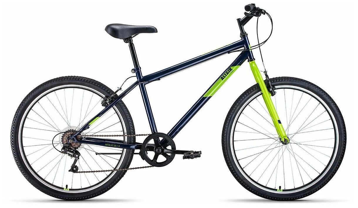 Велосипед ALTAIR MTB HT 1.0 26" (2022) (Велосипед ALTAIR MTB HT 26 1.0 (26" 7 ск. рост. 19") 2022, темно-синий/зеленый, RBK22AL26105)