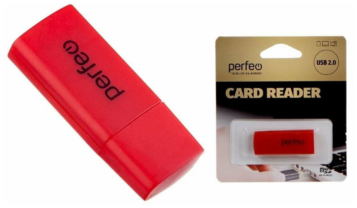 Картридер Perfeo Micro SD, (PF-VI-R023 Red) красный