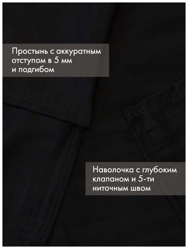 Постельное белье Страйп Сатин Черное Двуспальное 2 спальное с европростыней, полоса 1*1, Премиум Ткань, Однотонное, Наволочки 50x70 - фотография № 3