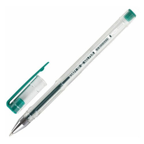 Ручка гелевая STAFF "Basic" GP-789, зеленая, корпус прозрачный, хромированные детали, узел 0,5 мм, линия письма 0,35 мм, 142791, 20 штук