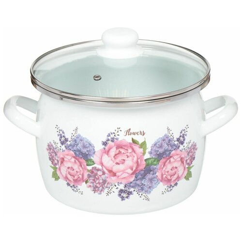 Кастрюля сталь, эмалированное покрытие, 5 л, с крышкой, Сантэкс, Гортензия, 1-2450112