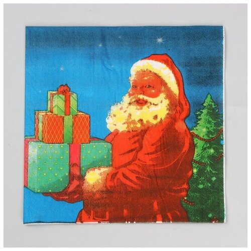 резинки для волос детские новогодняя сказка дед мороз цвет красный 9 см 2 штуки Салфетки бумажные «Дед Мороз с подарками», набор, 20 шт, 33 × 33 см