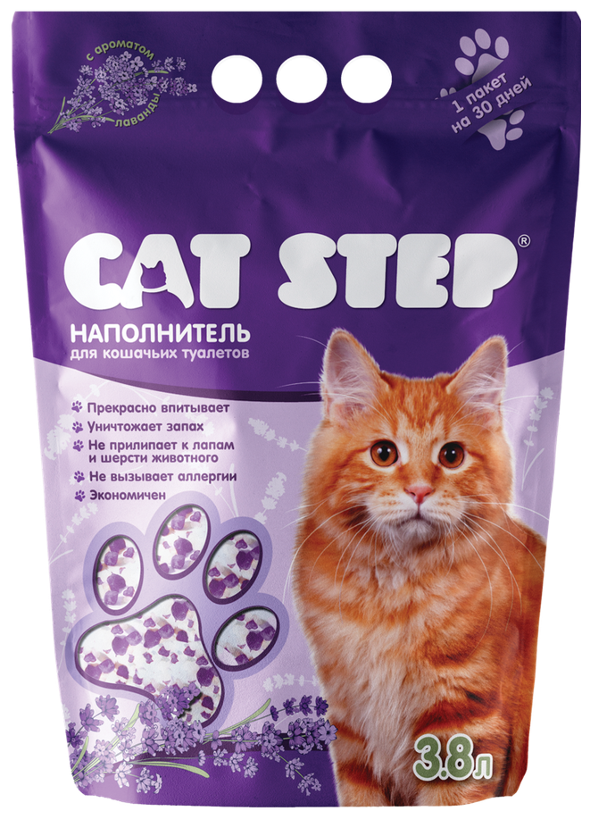 Наполнитель впитывающий силикагелевый CAT STEP Arctic Lavender, 3,8 л - фотография № 8