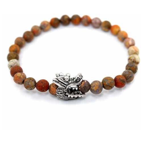 фото Handinsilver ( посеребриручку ) браслет из матовой американской красно-оранжевой яшмы 6мм с драконом